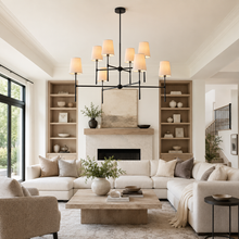 48" Rhodes Round Fabric Chandelier with Bronze Finish, Living Room