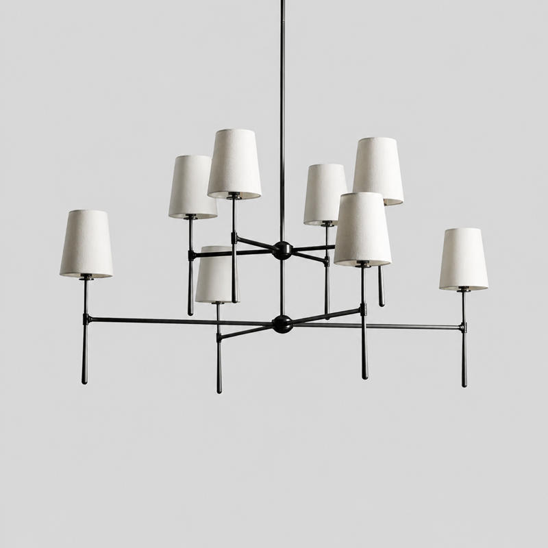 48" Rhodes Round Fabric Chandelier with Bronze Finish, Main Light Off