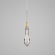 Soltaire Bubble Glass Raindrop Pendant in Brass, 5", Main Light Off
