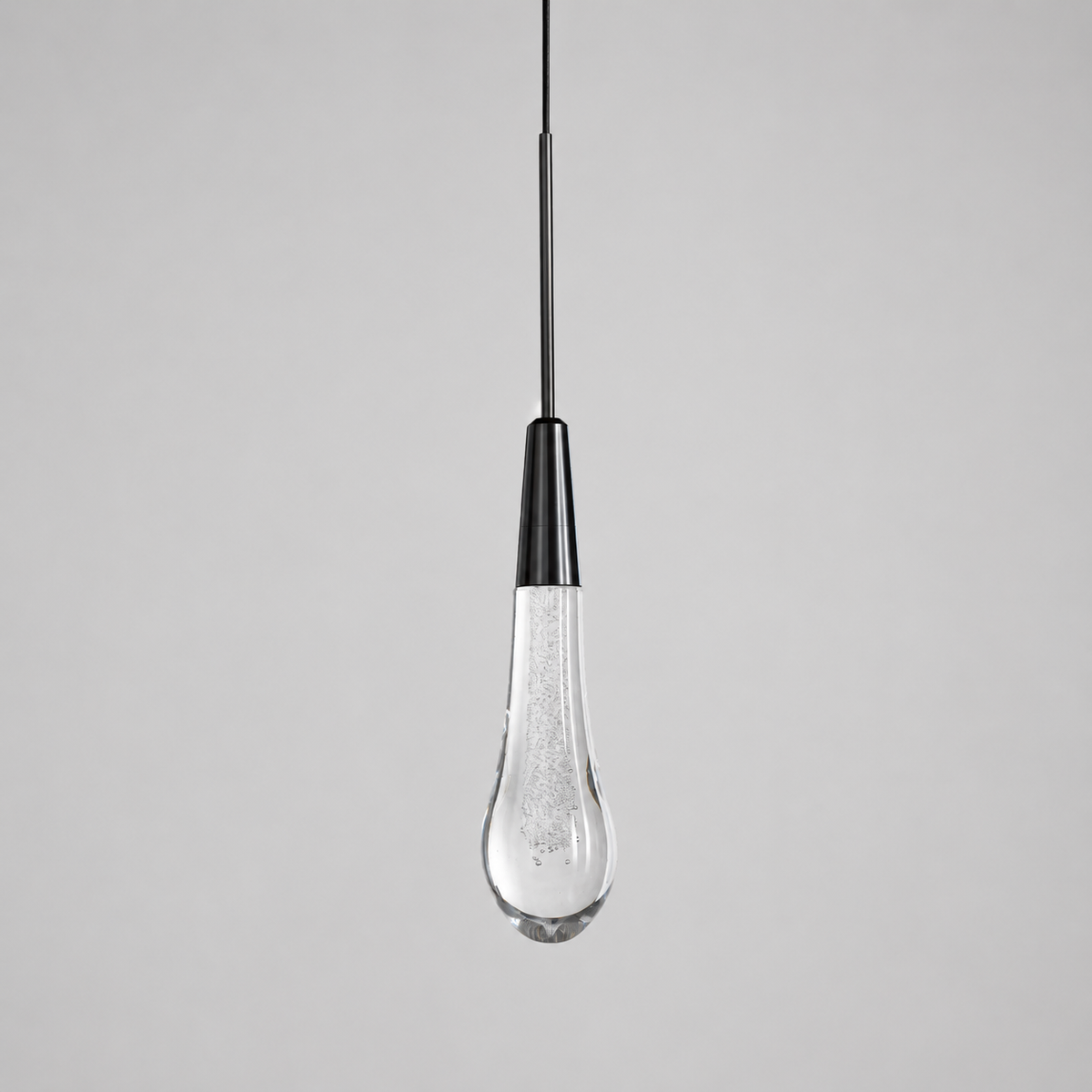 Soltaire Bubble Glass Raindrop Pendant in Bronze, 5", Main Light Off