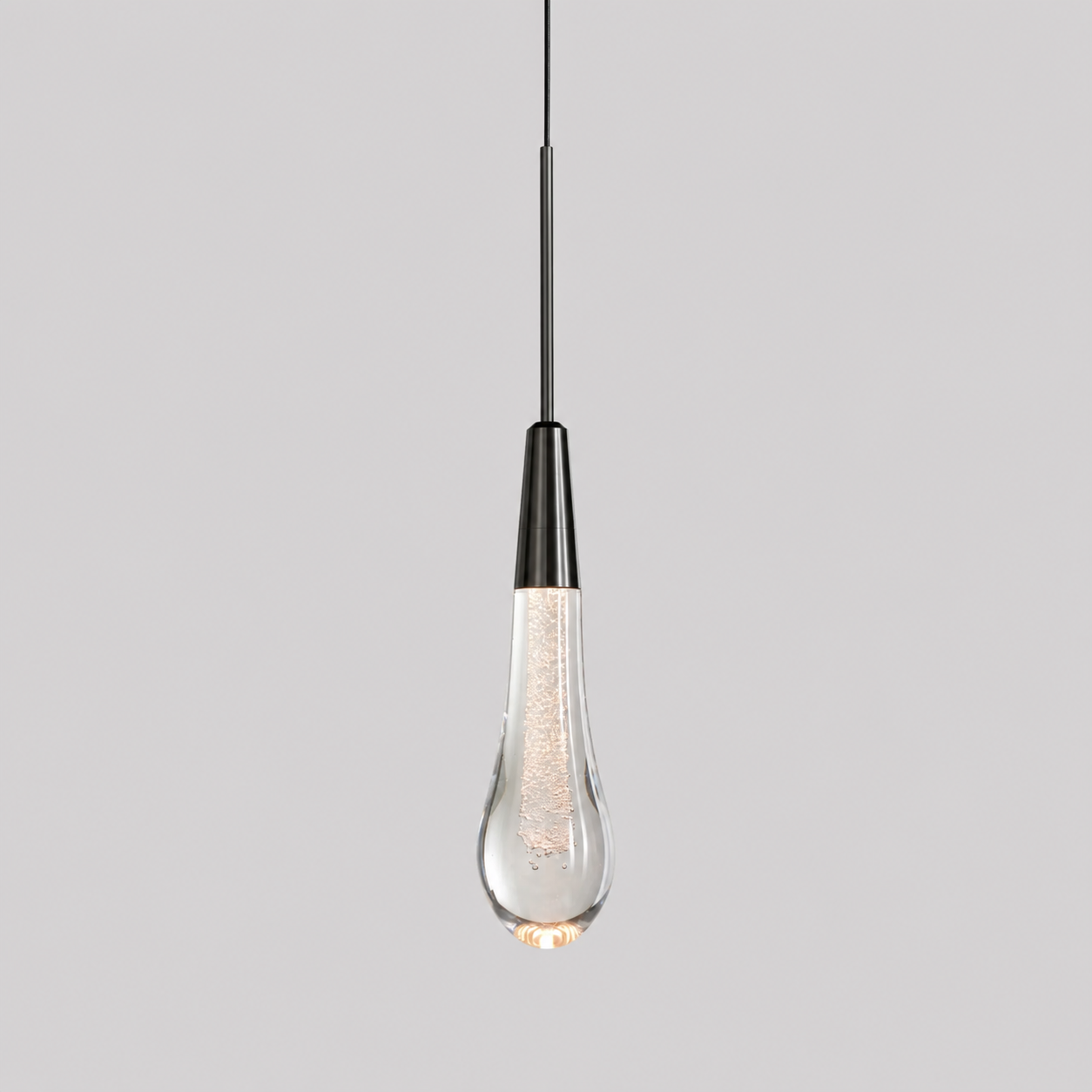 Soltaire Bubble Glass Raindrop Pendant in Bronze, 5", Main Light On