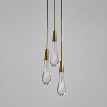 Soltaire Bubble Glass Raindrop Pendant in Brass, 6", Main Light Off
