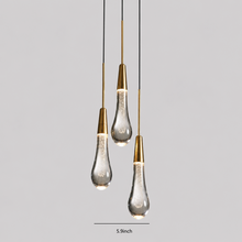Soltaire Bubble Glass Raindrop Pendant in Brass, 6"