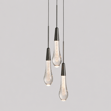 Soltaire Bubble Glass Raindrop Pendant in Bronze, 6", Main Light On