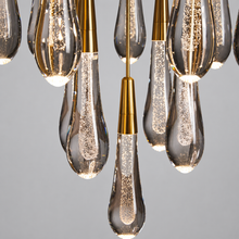 Soltaire Bubble Glass Raindrop Round Chandelier in Brass, 17", Body Detail