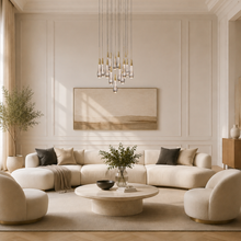 Soltaire Bubble Glass Raindrop Round Chandelier in Brass, 17", Living Room