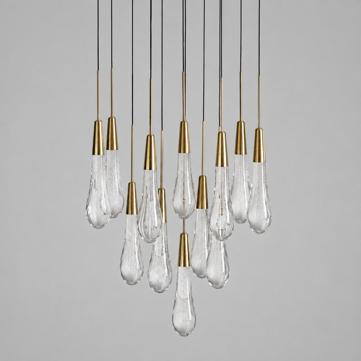 Soltaire Bubble Glass Raindrop Round Chandelier in Brass, 17", Main Light Off