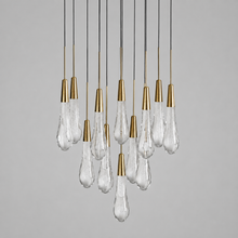 Soltaire Bubble Glass Raindrop Round Chandelier in Brass, 17", Main Light Off