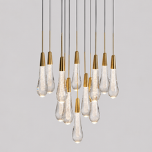 Soltaire Bubble Glass Raindrop Round Chandelier in Brass, 17", Main Light On