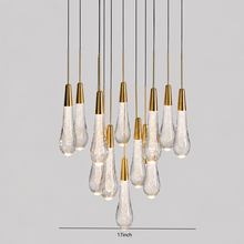 Soltaire Bubble Glass Raindrop Round Chandelier in Brass, 17",