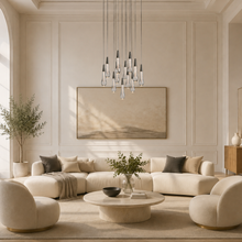 Soltaire Bubble Glass Raindrop Round Chandelier in Bronze, 17", Living Room