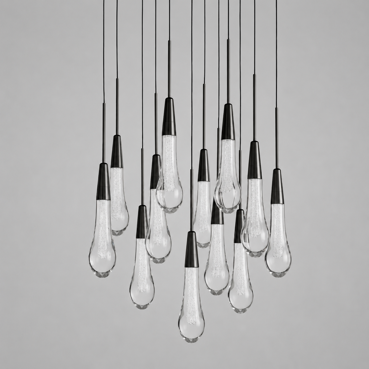 Soltaire Bubble Glass Raindrop Round Chandelier in Bronze, 17", Main Light Off