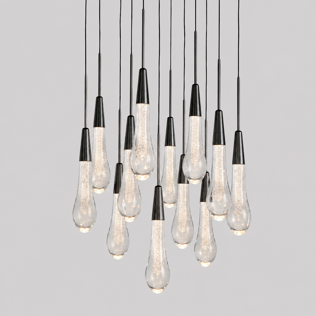 Soltaire Bubble Glass Raindrop Round Chandelier in Bronze, 17", Main Light On