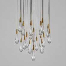 Soltaire Bubble Glass Raindrop Round Chandelier in Brass, 24", Main Light Off