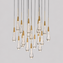 Soltaire Bubble Glass Raindrop Round Chandelier in Brass, 24", Main Light On