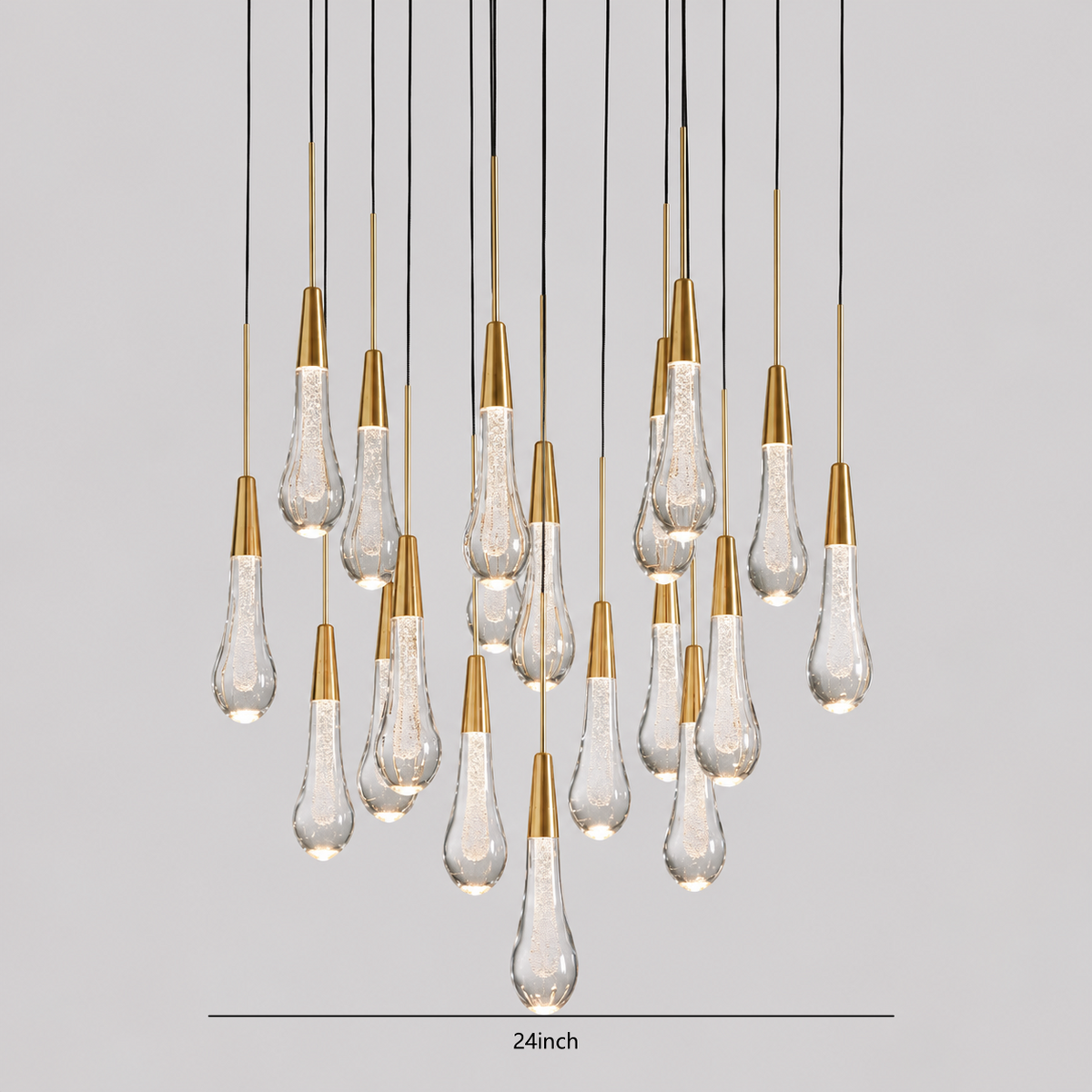 Soltaire Bubble Glass Raindrop Round Chandelier in Brass, 24"