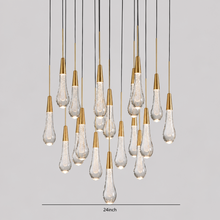 Soltaire Bubble Glass Raindrop Round Chandelier in Brass, 24"