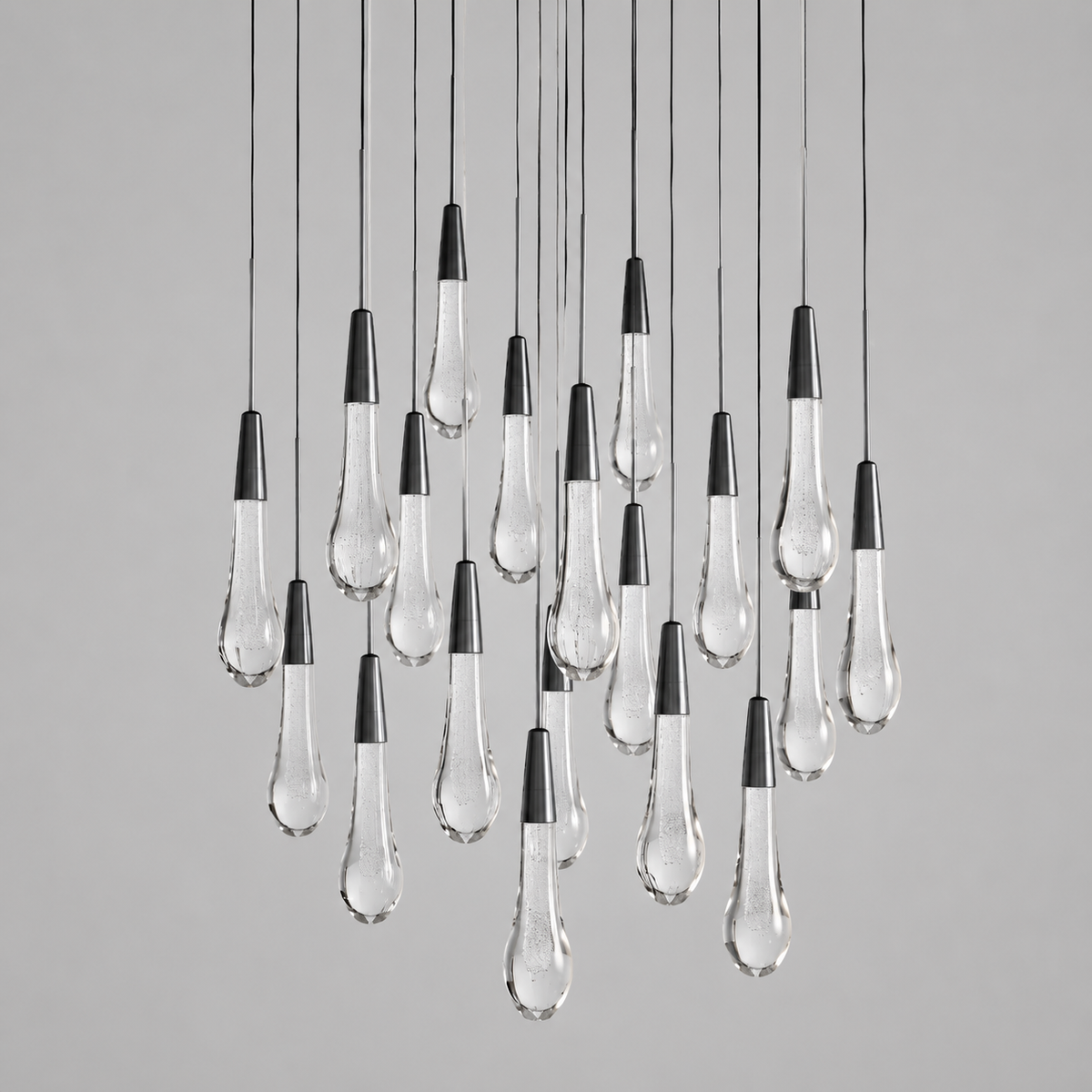 Soltaire Bubble Glass Raindrop Round Chandelier in Bronze, 24", Main Light Off