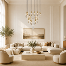 Soltaire Bubble Glass Raindrop Round Chandelier in Brass, 36", Living Room