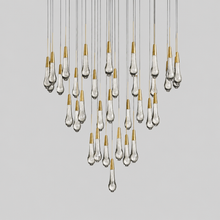 Soltaire Bubble Glass Raindrop Round Chandelier in Brass, 36", Main Light Off
