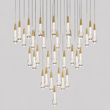 Soltaire Bubble Glass Raindrop Round Chandelier in Brass, 36", Main Light On