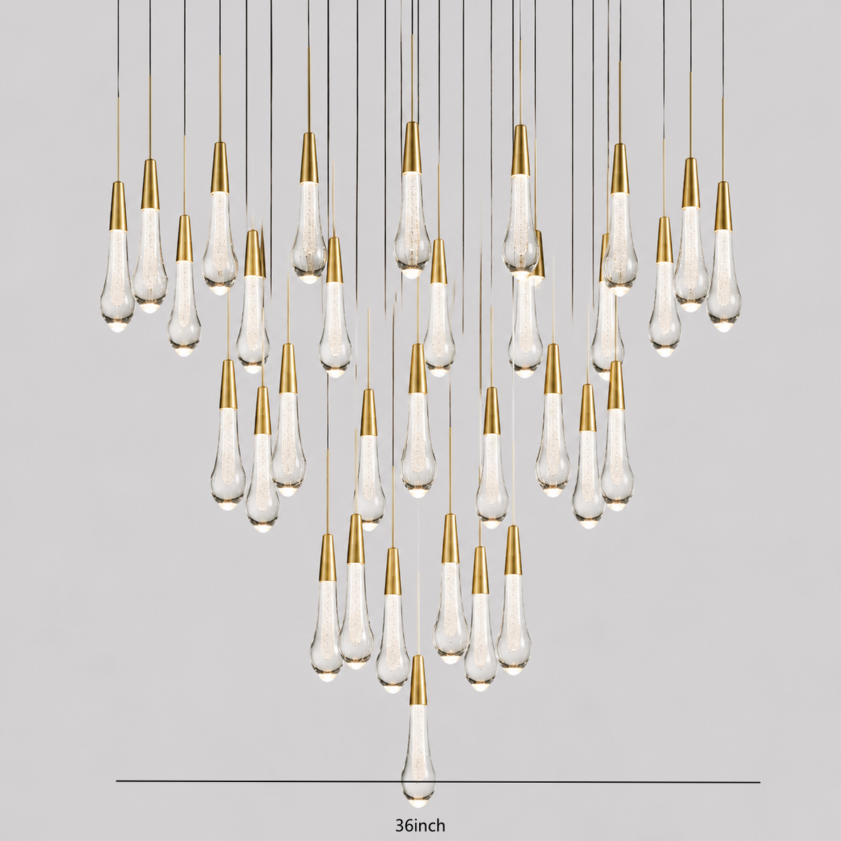 Soltaire Bubble Glass Raindrop Round Chandelier in Brass, 36",