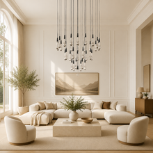 Soltaire Bubble Glass Raindrop Round Chandelier in Bronze, 36", Living Room