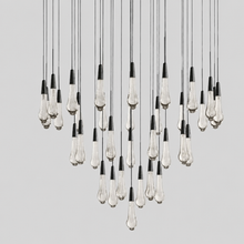 Soltaire Bubble Glass Raindrop Round Chandelier in Bronze, 36", Main Light Off