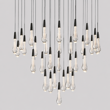 Soltaire Bubble Glass Raindrop Round Chandelier in Bronze, 36", Main Light On