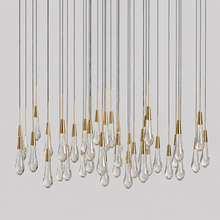 Soltaire Bubble Glass Raindrop Round Chandelier in Brass, 48", Main Light Off