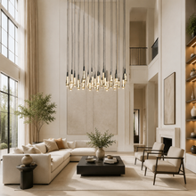 Soltaire Bubble Glass Raindrop Round Chandelier in Bronze, 48", Living Room
