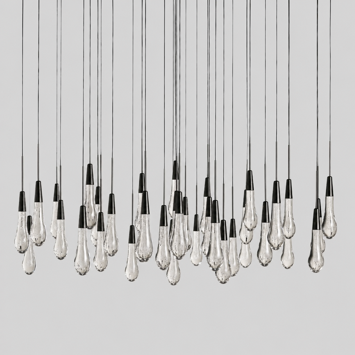 Soltaire Bubble Glass Raindrop Round Chandelier in Bronze, 48", Main Light Off
