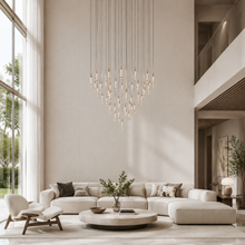 Soltaire Bubble Glass Raindrop Round Chandelier in Brass, 58", Living Room