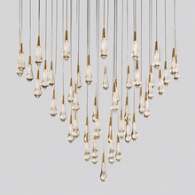 Soltaire Bubble Glass Raindrop Round Chandelier in Brass, 58", Main Light Off
