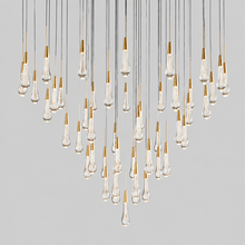 Soltaire Bubble Glass Raindrop Round Chandelier in Brass, 58", Main Light On