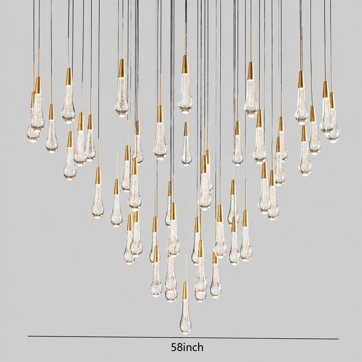 Soltaire Bubble Glass Raindrop Round Chandelier in Brass, 58"