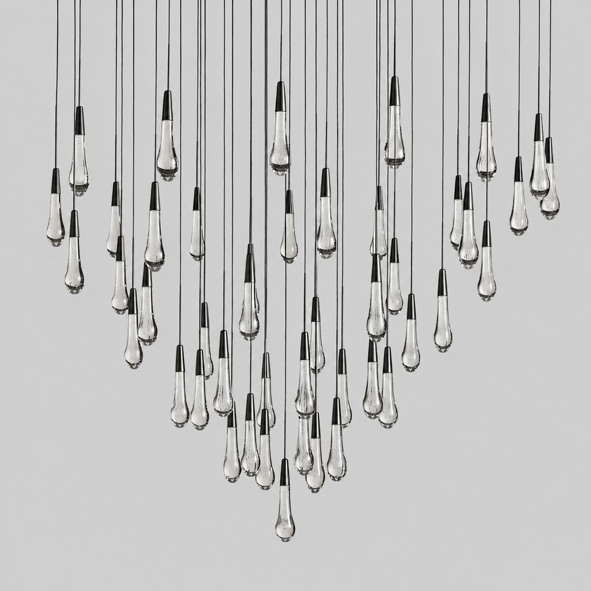 Soltaire Bubble Glass Raindrop Round Chandelier in Bronze, 58", Main Light Off