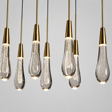 Soltaire Bubble Glass Raindrop Square Chandelier in Brass, 37", Body Detail