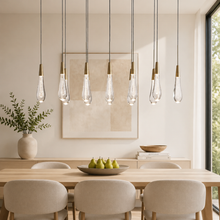 Soltaire Bubble Glass Raindrop Square Chandelier in Brass, 37", Living Room