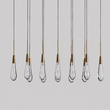 Soltaire Bubble Glass Raindrop Square Chandelier in Brass, 37", Main Light Off