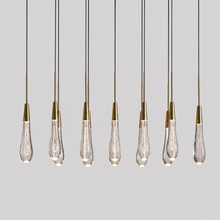 Soltaire Bubble Glass Raindrop Square Chandelier in Brass, 37", Main Light On
