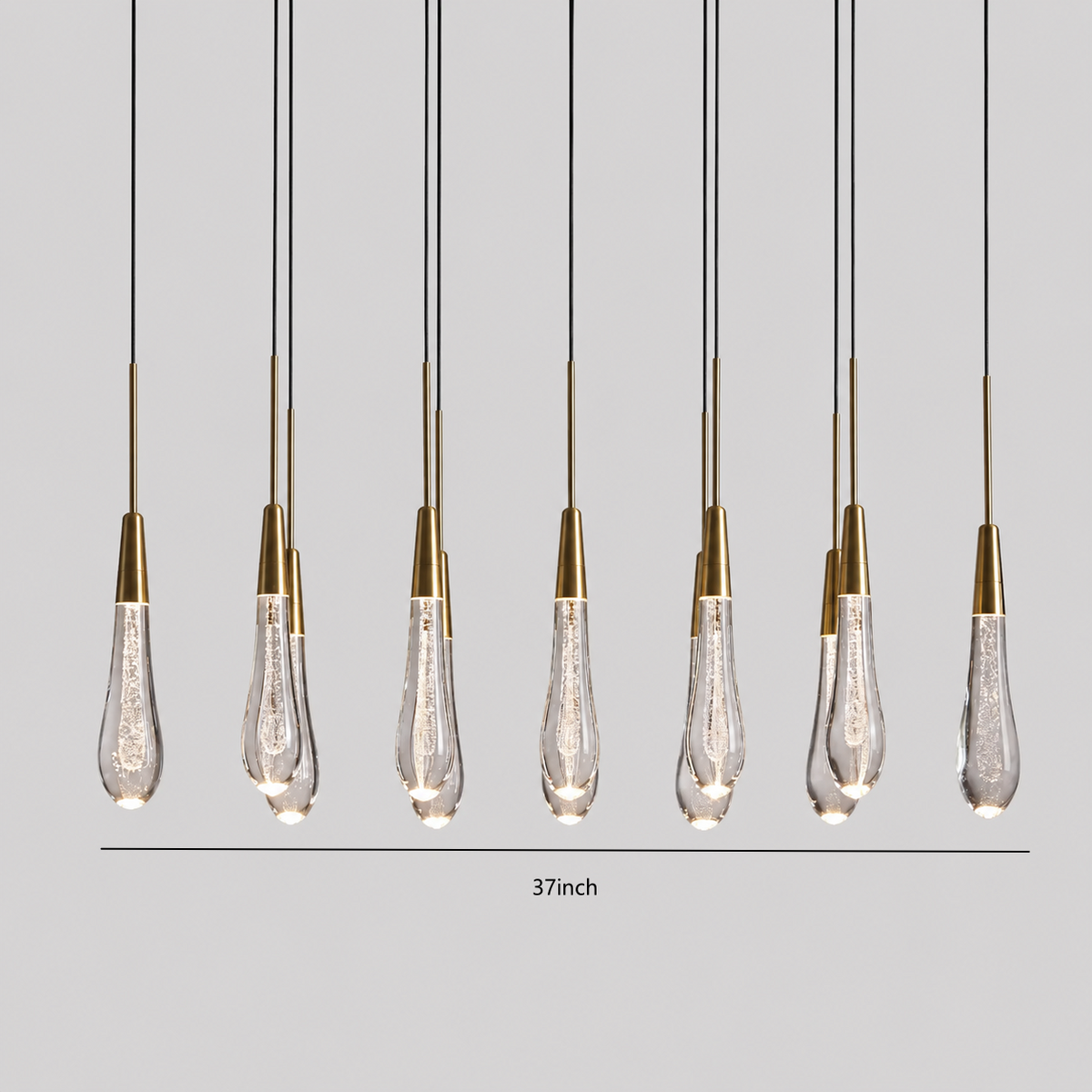Soltaire Bubble Glass Raindrop Square Chandelier in Brass, 37",