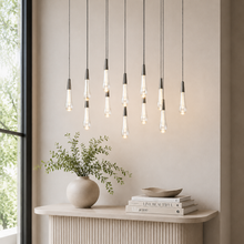 Soltaire Bubble Glass Raindrop Square Chandelier in Bronze, 37", Living Room