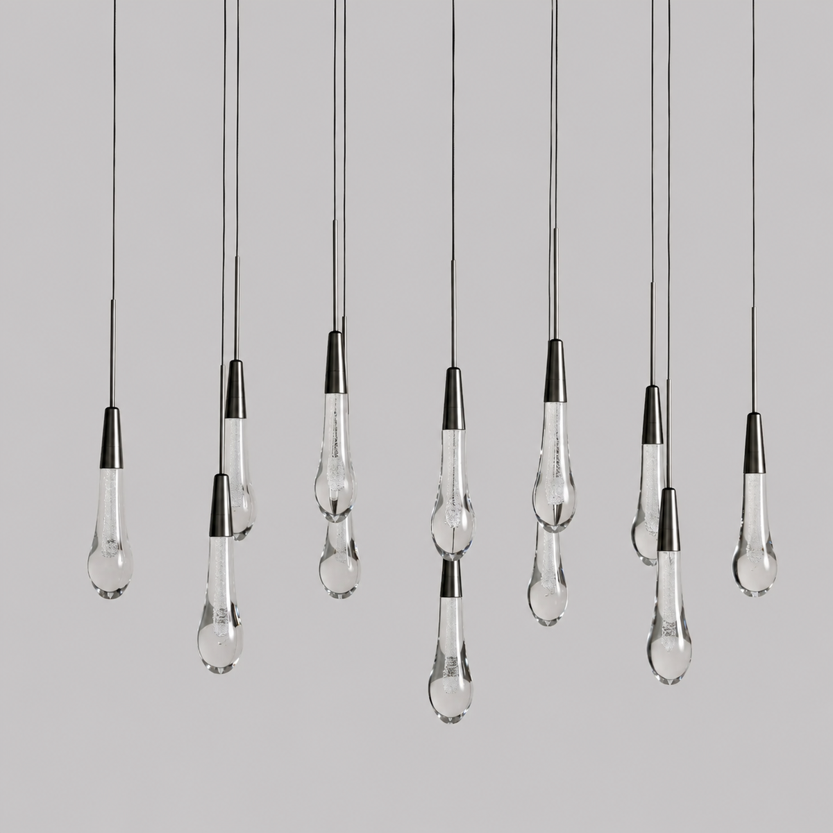 Soltaire Bubble Glass Raindrop Square Chandelier in Bronze, 37", Main Light Off