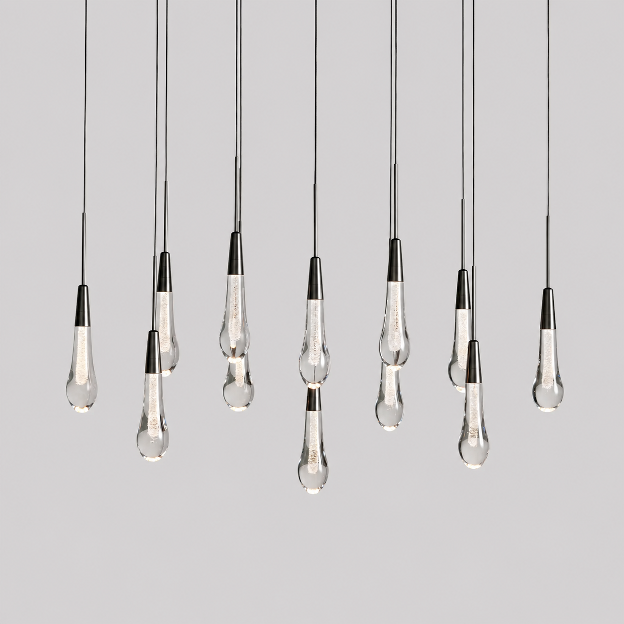 Soltaire Bubble Glass Raindrop Square Chandelier in Bronze, 37", Main Light On
