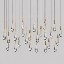 Soltaire Bubble Glass Raindrop Square Chandelier in Brass, 50", Main Light Off