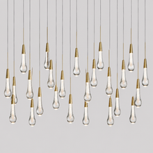 Soltaire Bubble Glass Raindrop Square Chandelier in Brass, 50", Main Light On