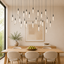 Soltaire Bubble Glass Raindrop Square Chandelier in Bronze, 50", Living Room