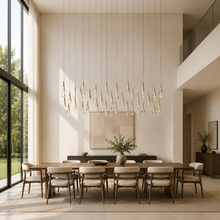 Soltaire Bubble Glass Raindrop Square Chandelier in Brass, 60", Living Room
