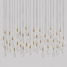 Soltaire Bubble Glass Raindrop Square Chandelier in Brass, 60", Main Light Off